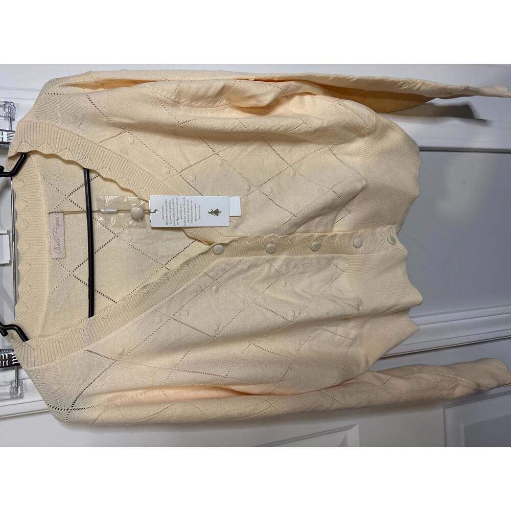Belle Poque Women's Light Beige Button-Up Cardigan Sweater XL 425